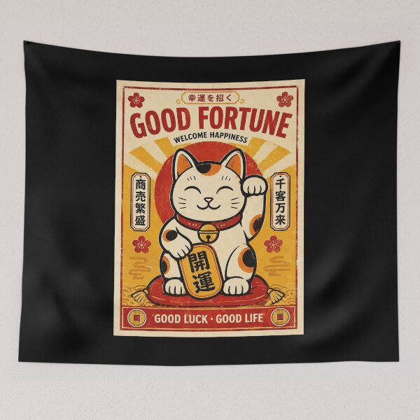 Item preview, Lucky Fortune Cat Retro Japanese Good Luck Poster designed and sold by eliramaison.