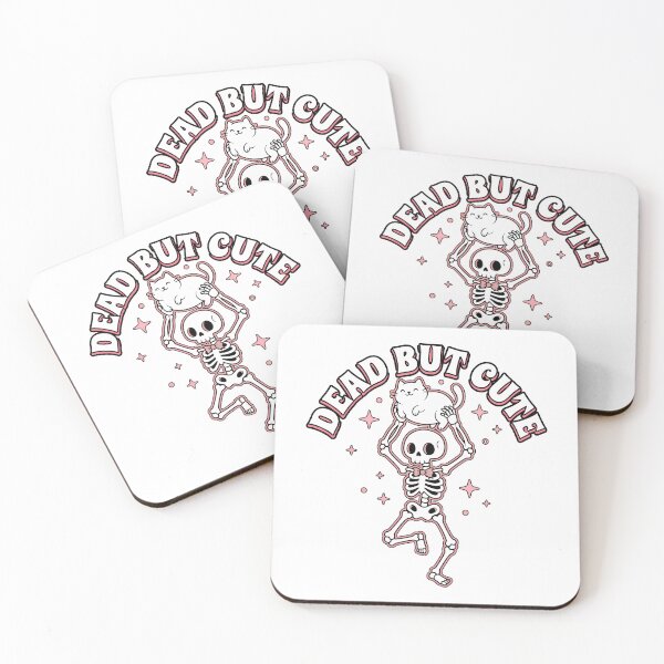 Item preview, Skeleton Lifting Up A Chubby Smiling White Cat With Pink Stars designed and sold by MisteryDesigner.