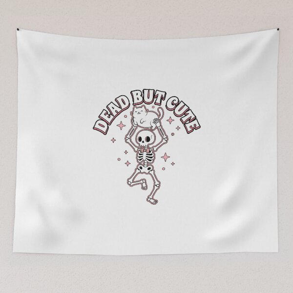 Item preview, Skeleton Lifting Up A Chubby Smiling White Cat With Pink Stars designed and sold by MisteryDesigner.