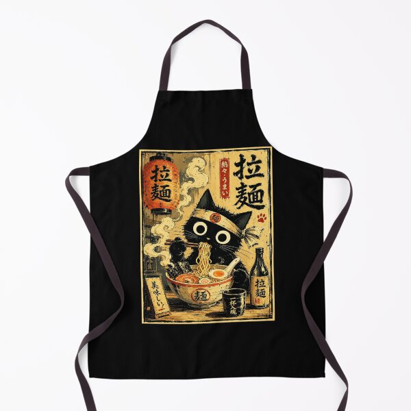 Item preview, Wide Eyed Black Cat Enjoying Ramen Under Vintage Lantern Glow designed and sold by ferminhays.