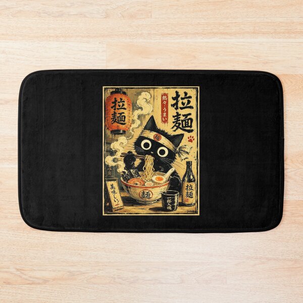 Item preview, Wide Eyed Black Cat Enjoying Ramen Under Vintage Lantern Glow designed and sold by ferminhays.