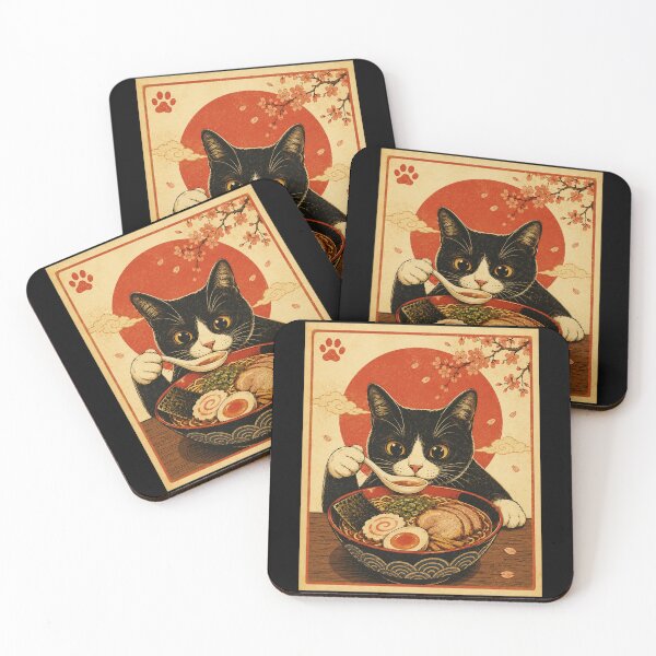 Item preview, Curious Tuxedo Cat Enjoying Ramen Under Cherry Blossoms designed and sold by eliramaison.