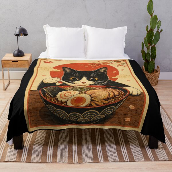 Item preview, Curious Tuxedo Cat Enjoying Ramen Under Cherry Blossoms designed and sold by eliramaison.
