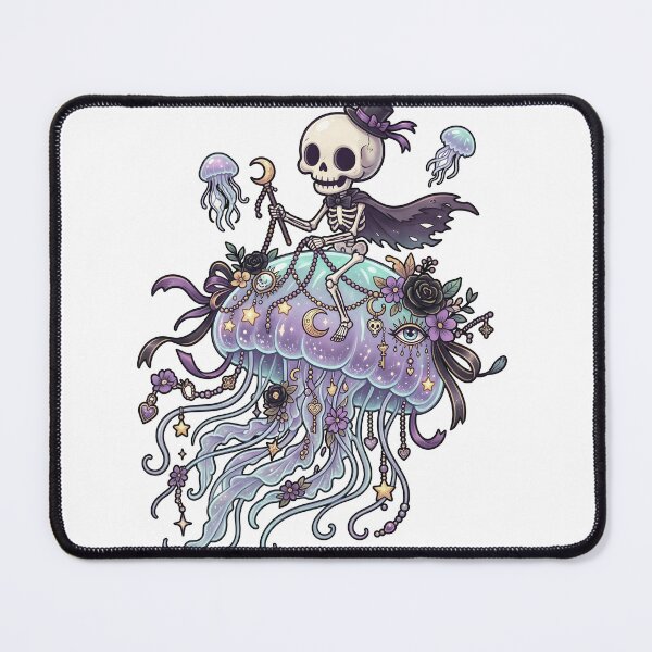 Item preview, Skeleton In Top Hat Riding Giant Glowing Jellyfish With Purple Flowers On Solid designed and sold by MisteryDesigner.