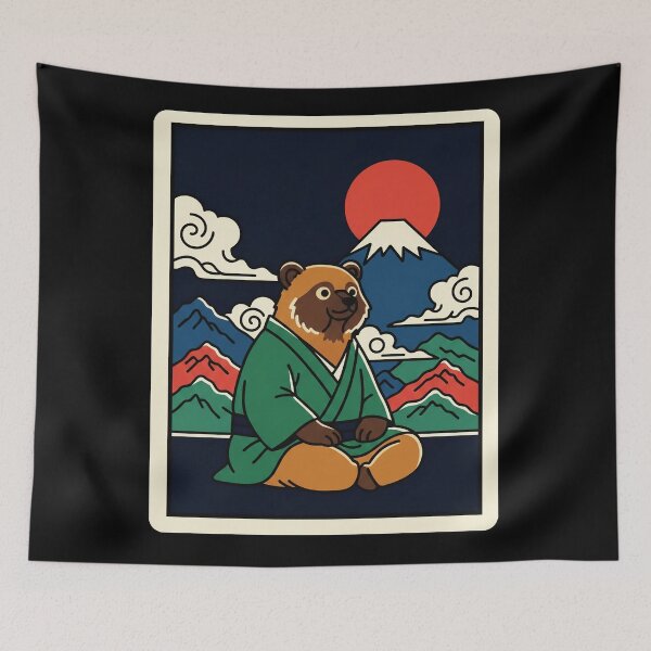 Item preview, Peaceful Bear in Mountain Landscape Traditional Japanese Style designed and sold by JordynLadukeg65.