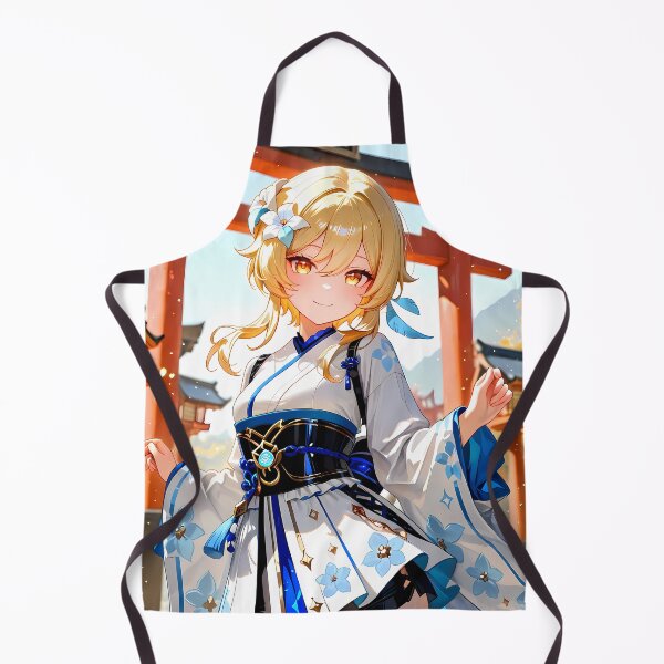Item preview, Traveler Lumine Genshin Impact Shrine Kimono Blue Blossom designed and sold by SuperTeamCanada.