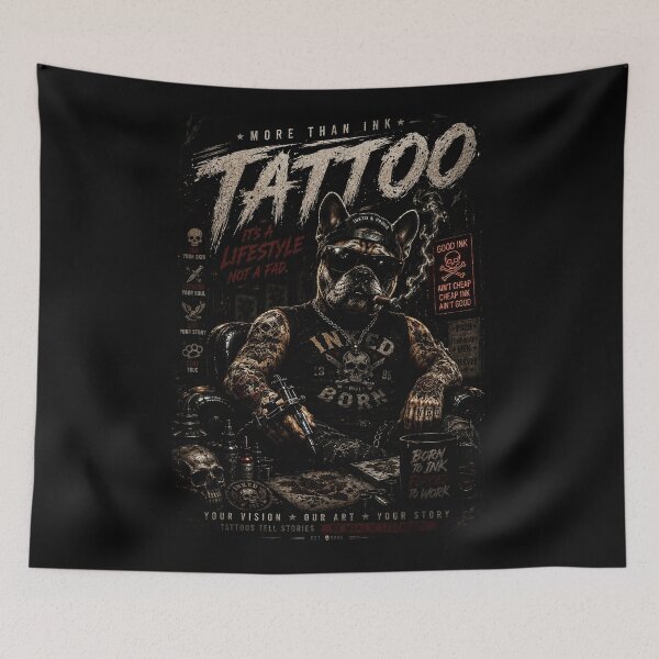 Item preview, Vintage Tattoo Artist Bulldog Biker With Dark Ink Style designed and sold by Modaozushi216.