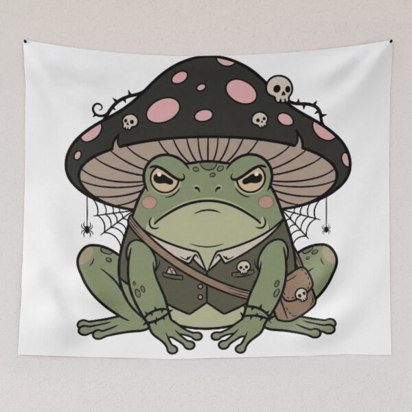 Item preview, Goth Frog with Mushroom Hat Kawaii Gothic Cottagecore designed and sold by CozyDesignsCo.