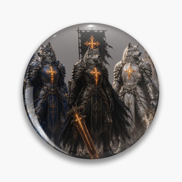 Item preview, Three Wolf Knights of the Eternal Cross – Blue, Black & White Fantasy Warriors designed and sold by WhatASunShine.