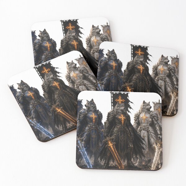 Item preview, Three Wolf Knights of the Eternal Cross – Blue, Black & White Fantasy Warriors designed and sold by WhatASunShine.