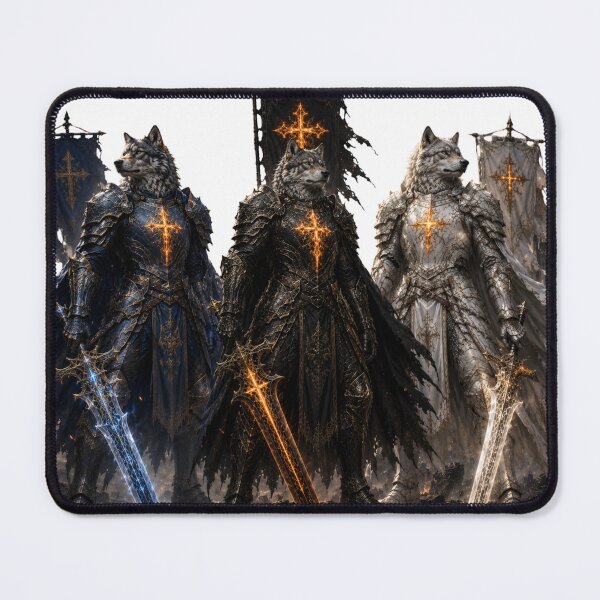 Item preview, Three Wolf Knights of the Eternal Cross – Blue, Black & White Fantasy Warriors designed and sold by WhatASunShine.