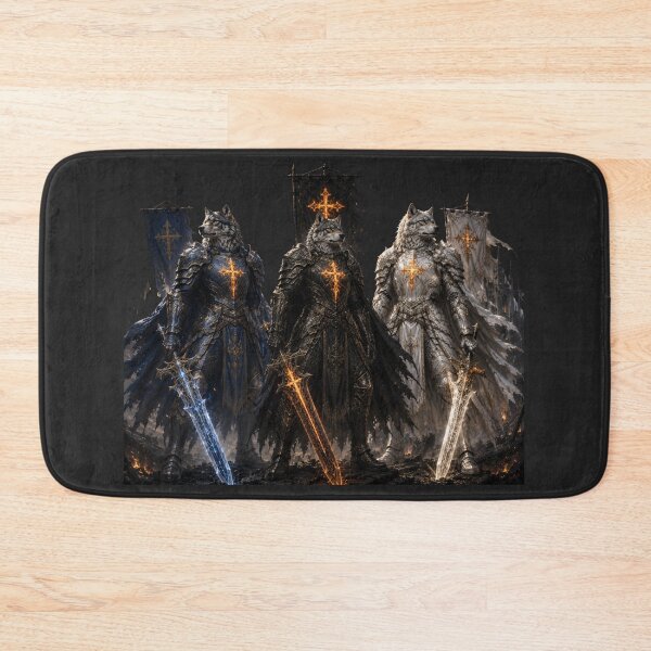 Item preview, Three Wolf Knights of the Eternal Cross – Blue, Black & White Fantasy Warriors designed and sold by WhatASunShine.