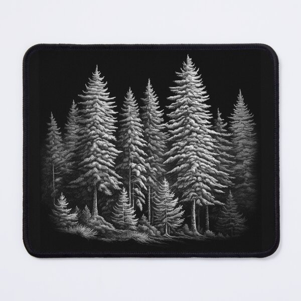Item preview, Black and White Pine Forest Rustic Woodland Art designed and sold by inkoutninja.