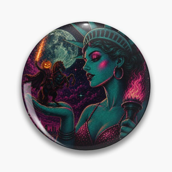 Item preview, Headless Horseman & Neon Lady Liberty - Cosmic Halloween Fantasy Art designed and sold by TheHorsemanRidesAgain.