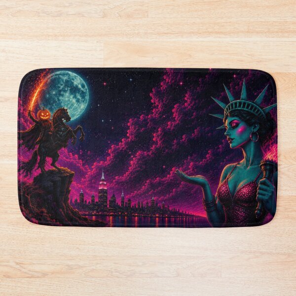 Item preview, Headless Horseman & Neon Lady Liberty - Cosmic Halloween Fantasy Art designed and sold by TheHorsemanRidesAgain.