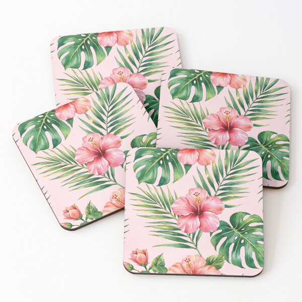 Item preview, Tropical Hibiscus and Monstera Leaves Pattern - Pink Floral Aesthetic designed and sold by CMBHDesigns.
