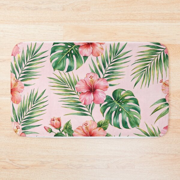 Item preview, Tropical Hibiscus and Monstera Leaves Pattern - Pink Floral Aesthetic designed and sold by CMBHDesigns.