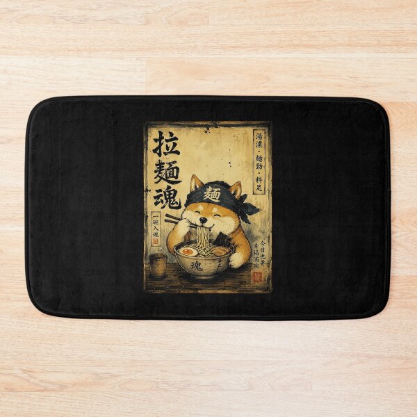 Item preview, Smiling Shiba Enjoying Ramen in Rustic Japanese Poster Style designed and sold by ferminhays.
