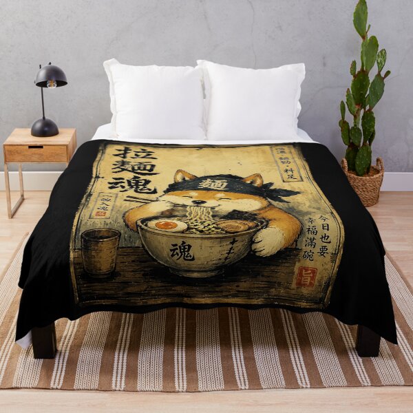 Item preview, Smiling Shiba Enjoying Ramen in Rustic Japanese Poster Style designed and sold by ferminhays.