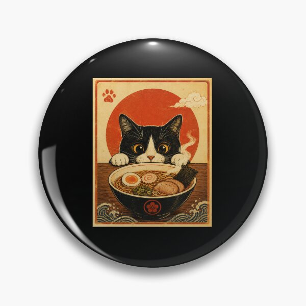 Item preview, Curious Tuxedo Cat Watching Ramen Bowl Vintage Japanese designed and sold by eliramaison.