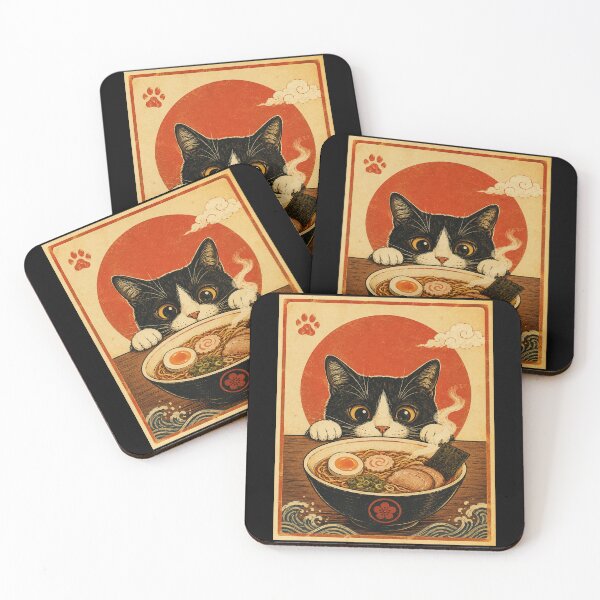 Item preview, Curious Tuxedo Cat Watching Ramen Bowl Vintage Japanese designed and sold by eliramaison.