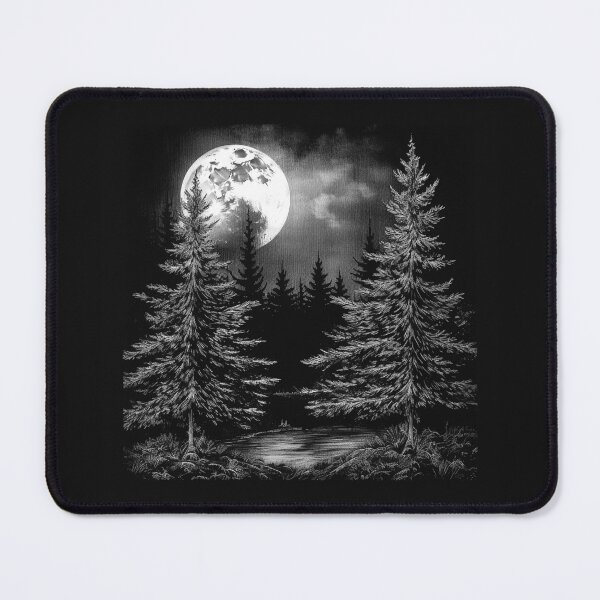 Item preview, Full Moon Pine Forest Black and White Wilderness Art designed and sold by inkoutninja.