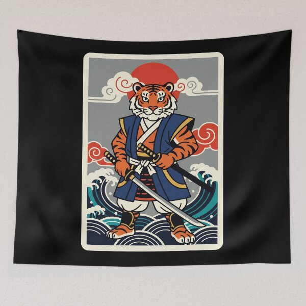 Item preview, Samurai Tiger Warrior with Ocean Waves Japanese Retro designed and sold by JordynLadukeg65.