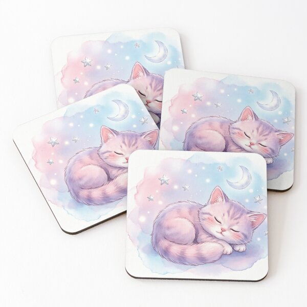 Item preview, Sleeping Kawaii Cat with Moon and Stars - Dreamy Pastel Aesthetic designed and sold by CMBHDesigns.