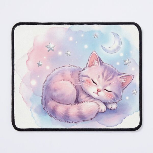 Item preview, Sleeping Kawaii Cat with Moon and Stars - Dreamy Pastel Aesthetic designed and sold by CMBHDesigns.