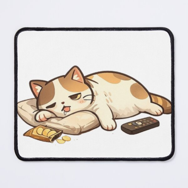 Item preview, Lazy Calico Cat Eating Chips and Watching TV designed and sold by Northern Glow Art.