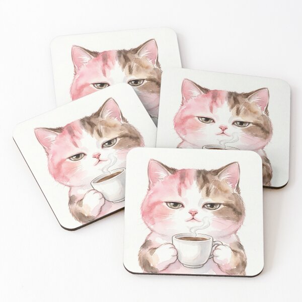 Item preview, Kawaii Cat with Coffee - Sleepy Morning Aesthetic designed and sold by CMBHDesigns.