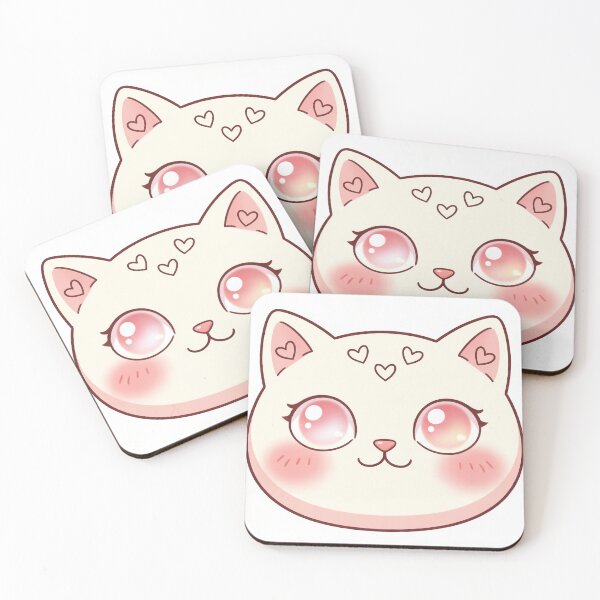 Item preview, Kawaii Cat Face with Hearts - Cute Pink Aesthetic designed and sold by CMBHDesigns.