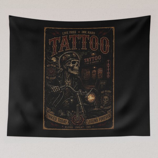 Item preview, Vintage Tattoo Rider Skull Motorcycle Shop Poster Dark Ink designed and sold by Modaozushi216.