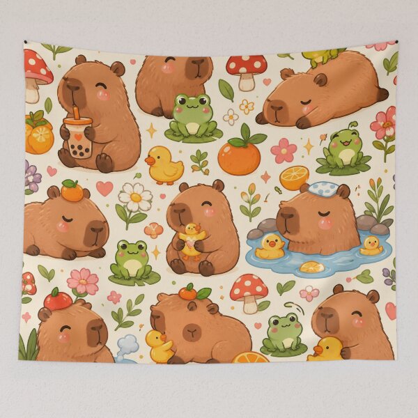 Item preview, Cute Capybara & Orange Pattern | Kawaii Capybara Hot Spring Seamless Design designed and sold by RJACreative.