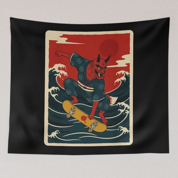 Item preview, Skateboarding Oni Riding Ocean Waves Japanese Folk designed and sold by JordynLadukeg65.