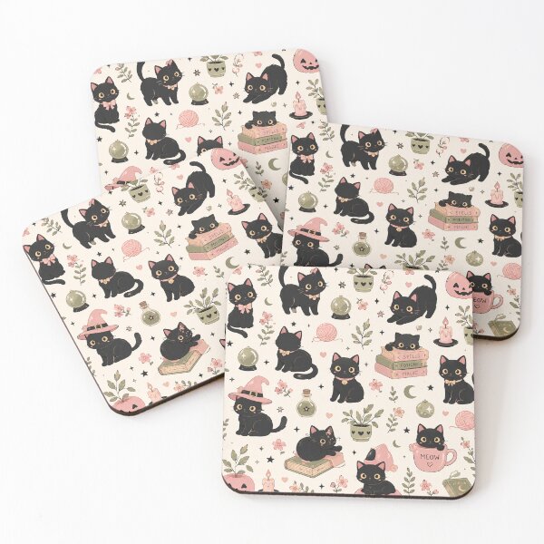 Item preview, Kawaii Black Cat Halloween Pattern | Cute Witchy Cats Seamless Pastel Design designed and sold by RJACreative.