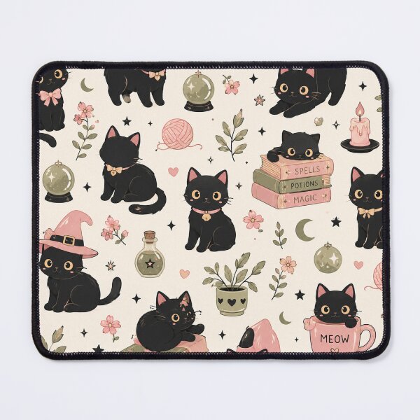 Item preview, Kawaii Black Cat Halloween Pattern | Cute Witchy Cats Seamless Pastel Design designed and sold by RJACreative.