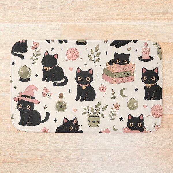 Item preview, Kawaii Black Cat Halloween Pattern | Cute Witchy Cats Seamless Pastel Design designed and sold by RJACreative.