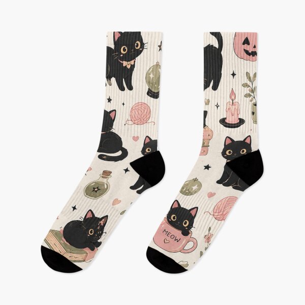 Item preview, Kawaii Black Cat Halloween Pattern | Cute Witchy Cats Seamless Pastel Design designed and sold by RJACreative.