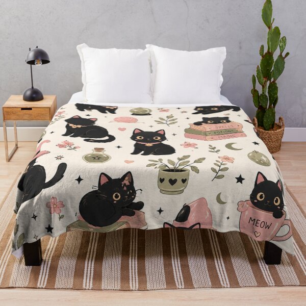 Item preview, Kawaii Black Cat Halloween Pattern | Cute Witchy Cats Seamless Pastel Design designed and sold by RJACreative.