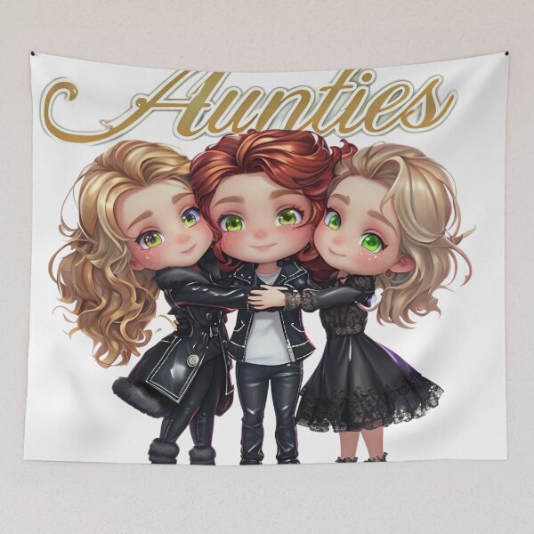 Item preview, Aunties Elegant Gold Cursive Chibi Family Embrace designed and sold by ArtisticDesignsbyLinda.