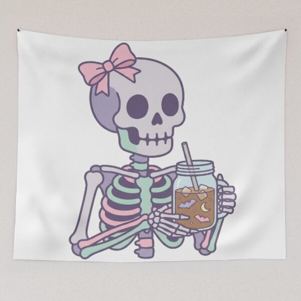 Item preview, Cute Skeleton Drinking Iced Coffee Pastel Goth Aesthetic designed and sold by CozyDesignsCo.