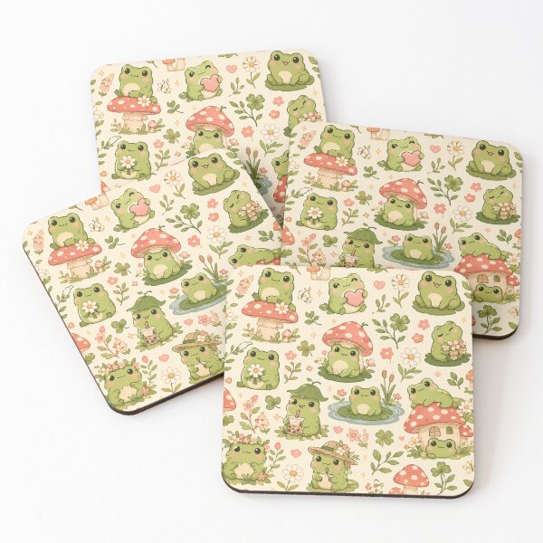Item preview, Cute Cottagecore Frog Pattern | Kawaii Frogs, Mushrooms & Wildflowers Seamless Design designed and sold by RJACreative.