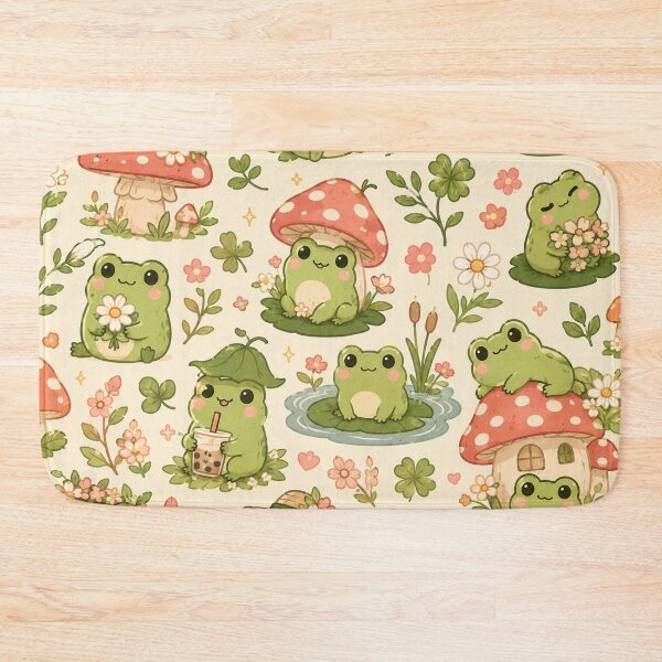 Item preview, Cute Cottagecore Frog Pattern | Kawaii Frogs, Mushrooms & Wildflowers Seamless Design designed and sold by RJACreative.