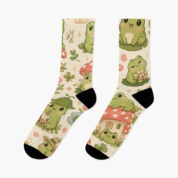 Item preview, Cute Cottagecore Frog Pattern | Kawaii Frogs, Mushrooms & Wildflowers Seamless Design designed and sold by RJACreative.