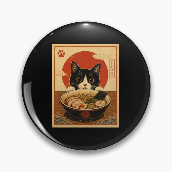 Item preview, Curious Tuxedo Cat Peeking Over a Bowl of Ramen designed and sold by eliramaison.