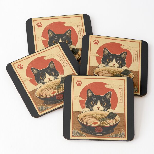 Item preview, Curious Tuxedo Cat Peeking Over a Bowl of Ramen designed and sold by eliramaison.