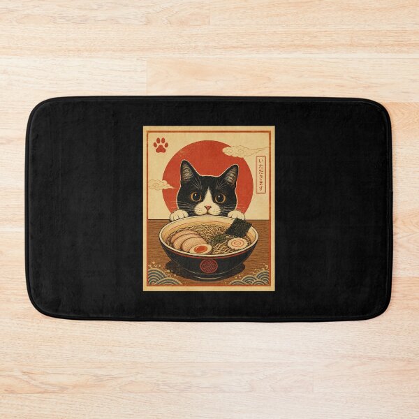 Item preview, Curious Tuxedo Cat Peeking Over a Bowl of Ramen designed and sold by eliramaison.