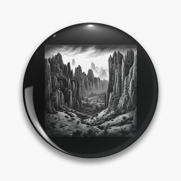 Item preview, Black and White Desert Canyon Landscape Art designed and sold by inkoutninja.