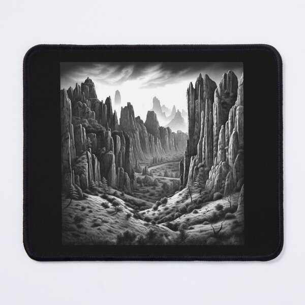 Item preview, Black and White Desert Canyon Landscape Art designed and sold by inkoutninja.